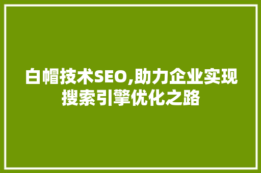 白帽技术SEO,助力企业实现搜索引擎优化之路