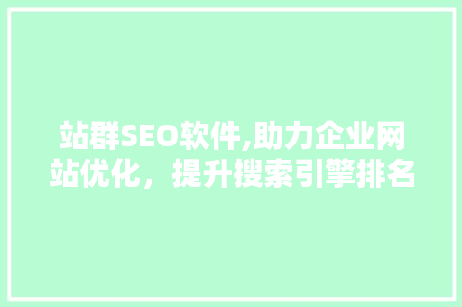 站群SEO软件,助力企业网站优化，提升搜索引擎排名