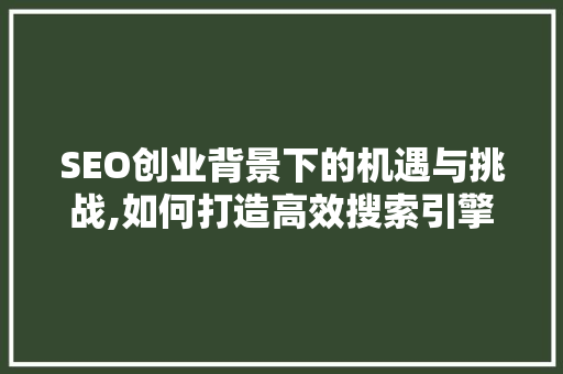 SEO创业背景下的机遇与挑战,如何打造高效搜索引擎优化步骤