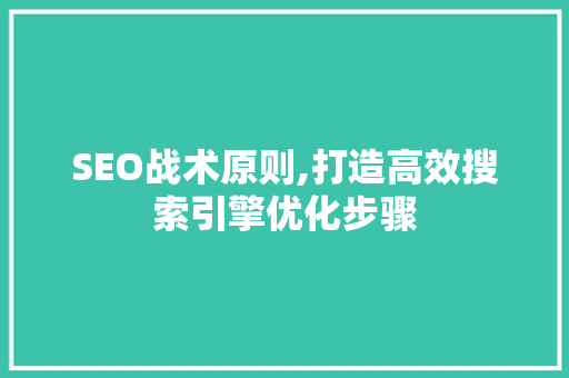 SEO战术原则,打造高效搜索引擎优化步骤
