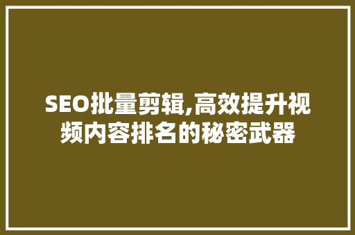 SEO批量剪辑,高效提升视频内容排名的秘密武器