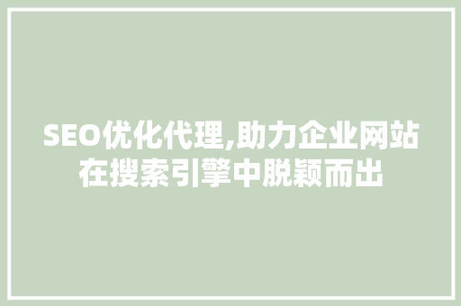 SEO优化代理,助力企业网站在搜索引擎中脱颖而出