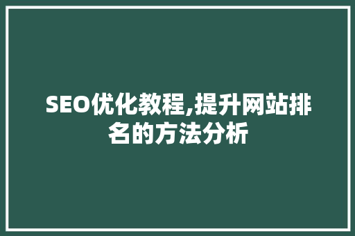 SEO优化教程,提升网站排名的方法分析