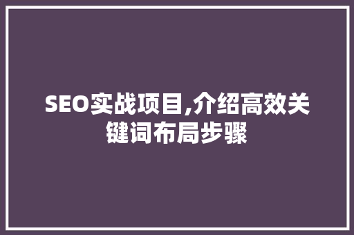 SEO实战项目,介绍高效关键词布局步骤 服务器/数据库