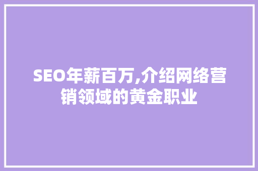 SEO年薪百万,介绍网络营销领域的黄金职业 建站教程