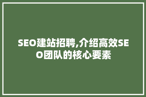 SEO建站招聘,介绍高效SEO团队的核心要素