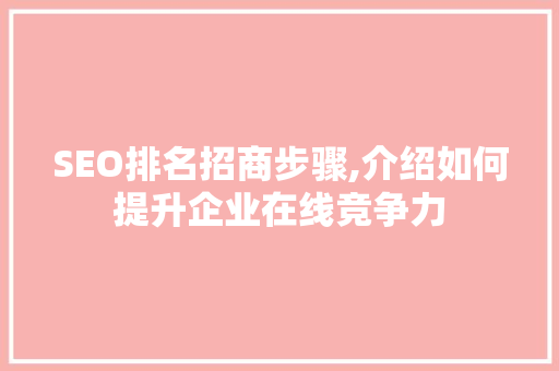 SEO排名招商步骤,介绍如何提升企业在线竞争力
