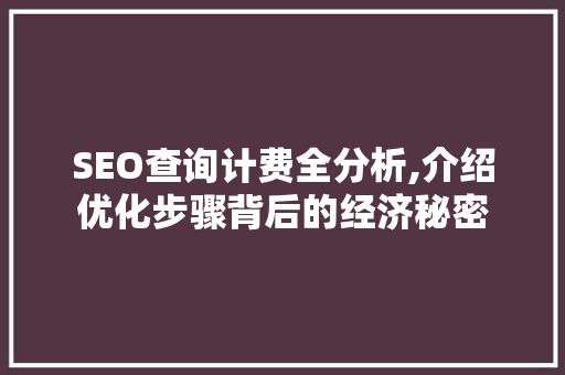SEO查询计费全分析,介绍优化步骤背后的经济秘密