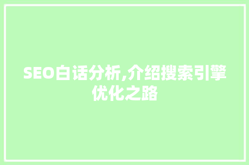 SEO白话分析,介绍搜索引擎优化之路
