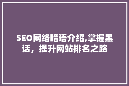 SEO网络暗语介绍,掌握黑话，提升网站排名之路