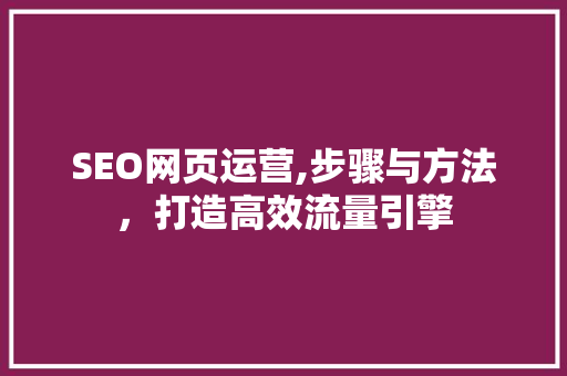 SEO网页运营,步骤与方法，打造高效流量引擎