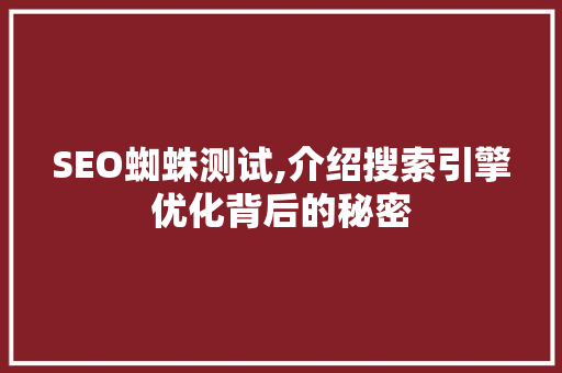 SEO蜘蛛测试,介绍搜索引擎优化背后的秘密