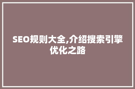 SEO规则大全,介绍搜索引擎优化之路