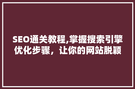 SEO通关教程,掌握搜索引擎优化步骤，让你的网站脱颖而出