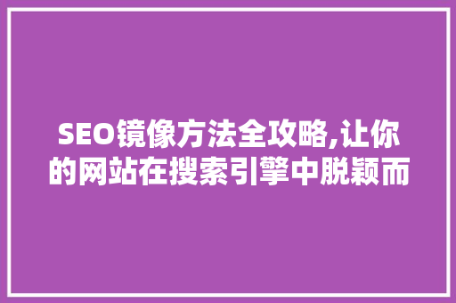 SEO镜像方法全攻略,让你的网站在搜索引擎中脱颖而出