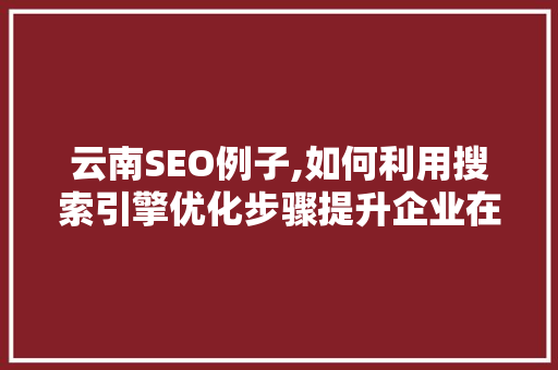 云南SEO例子,如何利用搜索引擎优化步骤提升企业在线影响力