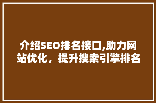 介绍SEO排名接口,助力网站优化，提升搜索引擎排名的方法 SEO教程