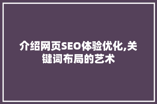 介绍网页SEO体验优化,关键词布局的艺术