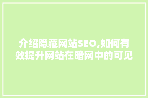 介绍隐藏网站SEO,如何有效提升网站在暗网中的可见度