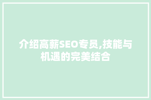 介绍高薪SEO专员,技能与机遇的完美结合