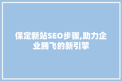保定新站SEO步骤,助力企业腾飞的新引擎