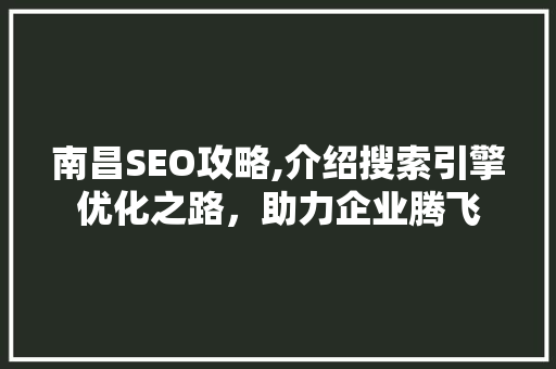 南昌SEO攻略,介绍搜索引擎优化之路，助力企业腾飞