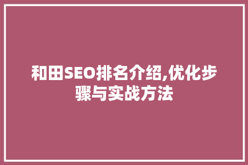 和田SEO排名介绍,优化步骤与实战方法