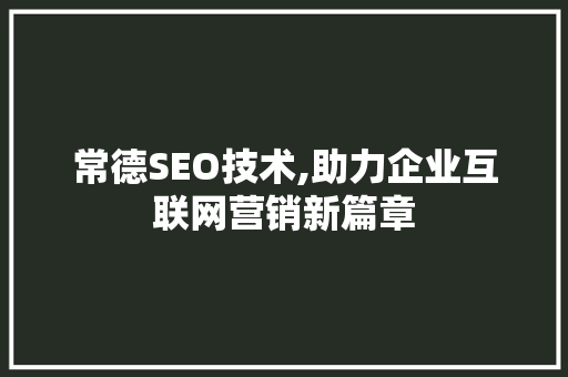 常德SEO技术,助力企业互联网营销新篇章