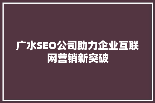 广水SEO公司助力企业互联网营销新突破