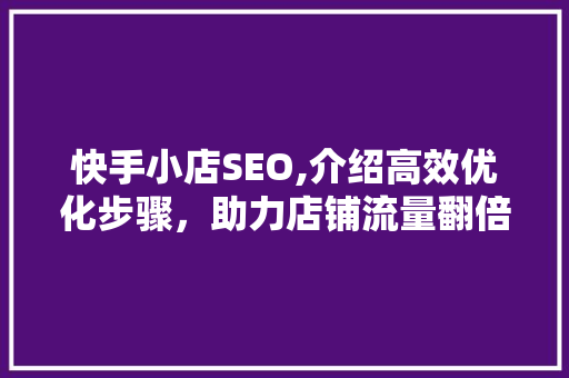 快手小店SEO,介绍高效优化步骤，助力店铺流量翻倍