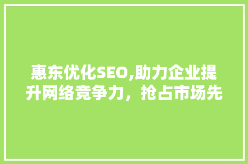 惠东优化SEO,助力企业提升网络竞争力，抢占市场先机
