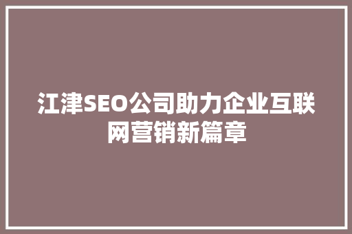 江津SEO公司助力企业互联网营销新篇章