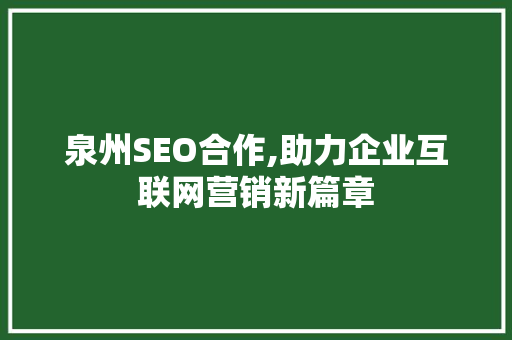 泉州SEO合作,助力企业互联网营销新篇章