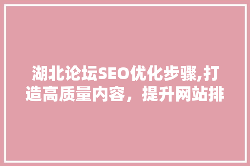 湖北论坛SEO优化步骤,打造高质量内容，提升网站排名