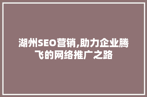 湖州SEO营销,助力企业腾飞的网络推广之路