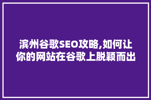 滨州谷歌SEO攻略,如何让你的网站在谷歌上脱颖而出