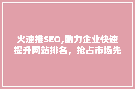 火速推SEO,助力企业快速提升网站排名，抢占市场先机
