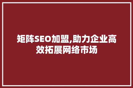 矩阵SEO加盟,助力企业高效拓展网络市场