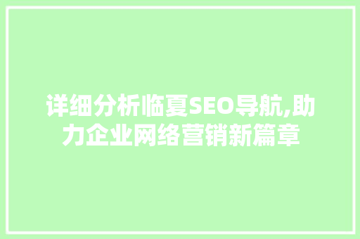 详细分析临夏SEO导航,助力企业网络营销新篇章