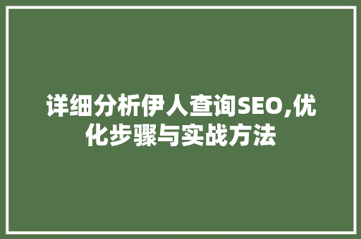 详细分析伊人查询SEO,优化步骤与实战方法