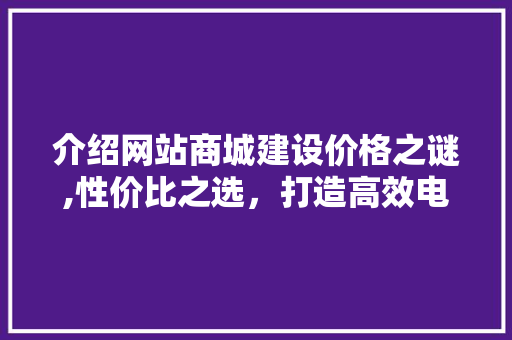 介绍网站商城建设价格之谜,性价比之选，打造高效电商平台
