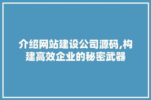 介绍网站建设公司源码,构建高效企业的秘密武器