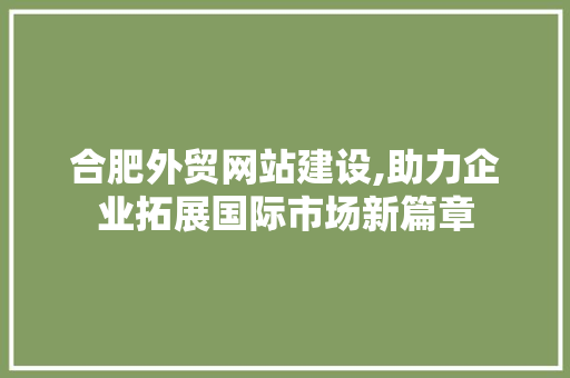 合肥外贸网站建设,助力企业拓展国际市场新篇章