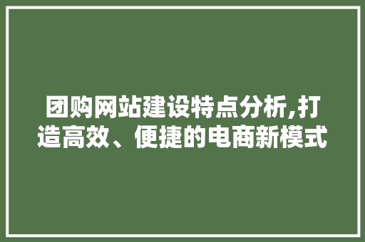 团购网站建设特点分析,打造高效、便捷的电商新模式