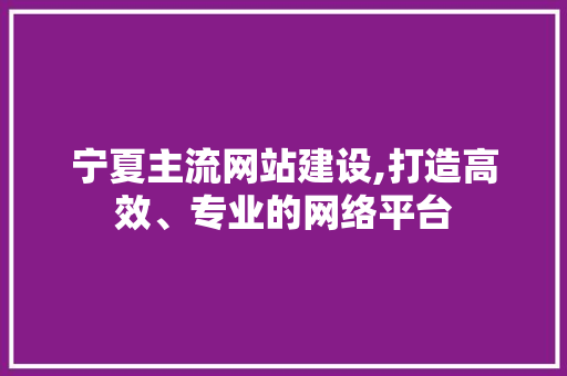 宁夏主流网站建设,打造高效、专业的网络平台