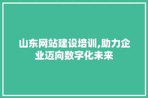 山东网站建设培训,助力企业迈向数字化未来