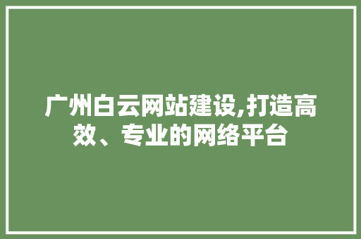 广州白云网站建设,打造高效、专业的网络平台