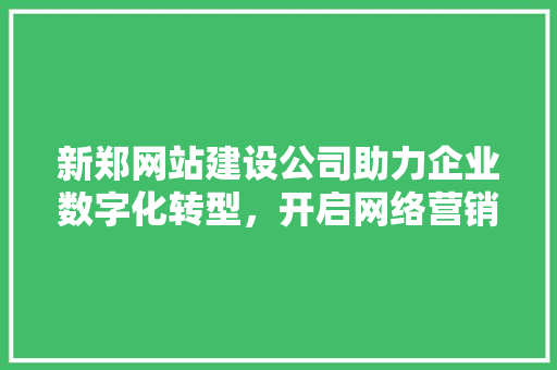新郑网站建设公司助力企业数字化转型，开启网络营销新篇章