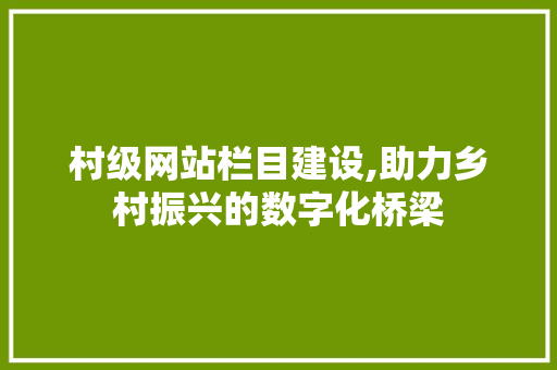 村级网站栏目建设,助力乡村振兴的数字化桥梁