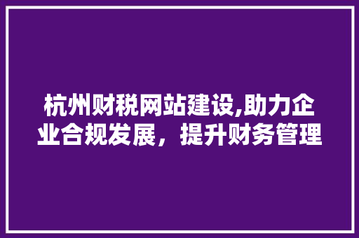 杭州财税网站建设,助力企业合规发展，提升财务管理效率